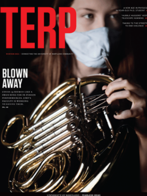 terp magazine cover featuring masked student musician